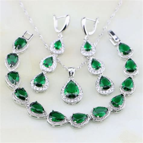 May Birthstone Water Drop Green Emerald Jewelry Set