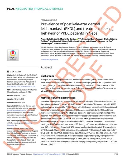 (PDF) Prevalence of post kala-azar dermal leishmaniasis (PKDL) and ...