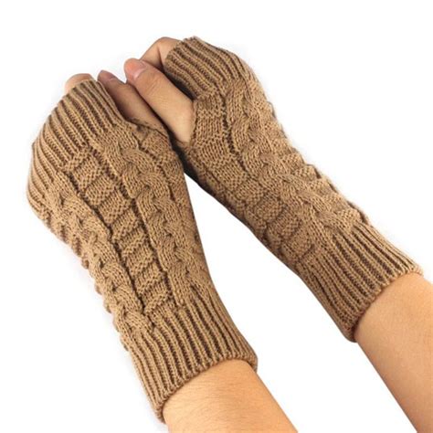 Aliexpress.com : Buy Women Half Finger Gloves Winter Spring Warm Wool Knitted Arm Gloves Mittens ...