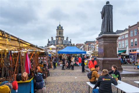 Market Shoppers at the Market Square in the Center of Delft, Netherlands Editorial Stock Image ...