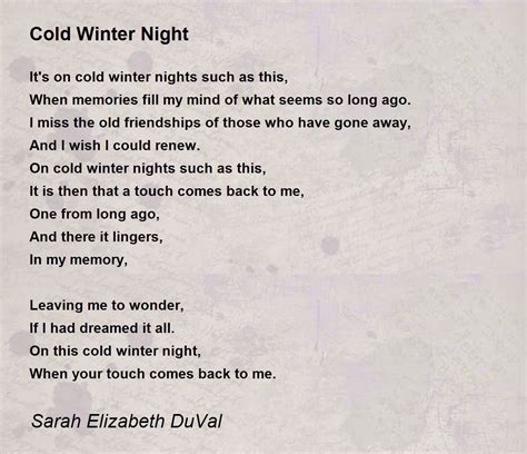 Cold Winter Night - Cold Winter Night Poem by Sarah Elizabeth DuVal