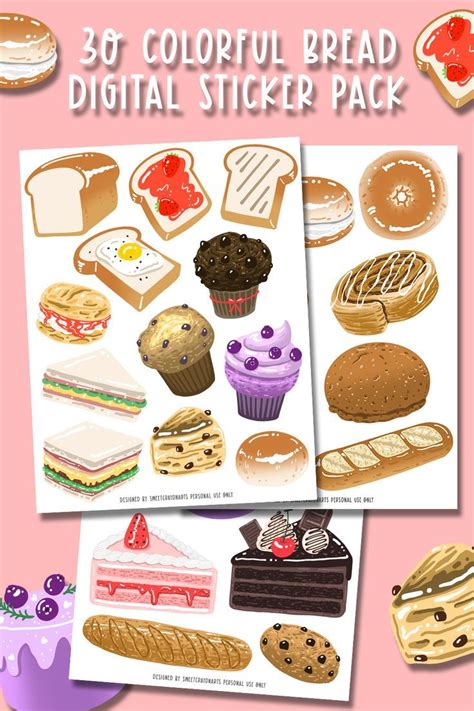 30 Colorful Bread Digital Sticker Pack Printable Stickers | Etsy ...