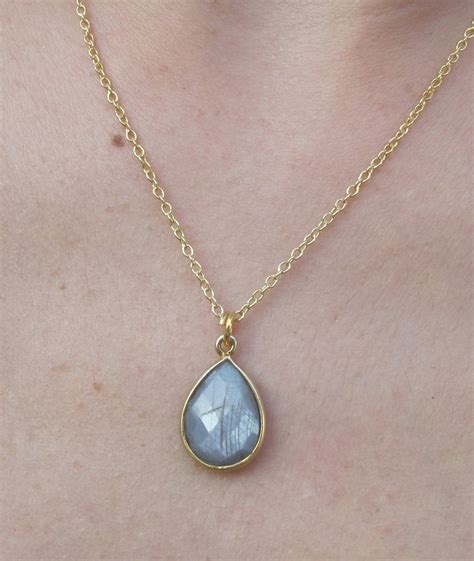 Raw Gray Sapphire Simple Bezel Necklace- Gray Rough Pear Shape Stone ...