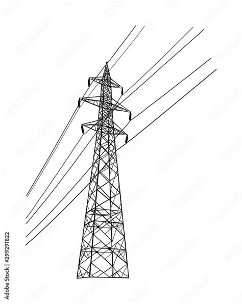 High voltage power line electric transmission tower vector silhouette ...