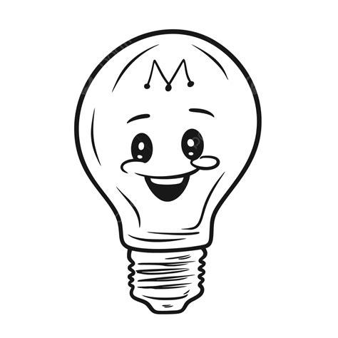 Cartoon Light Bulb With A Smile On It Outline Sketch Drawing Vector ...