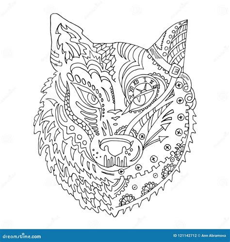 Beautiful Wolf Head Black Line Tattoo Vector Illustration. Wild Wolf ...