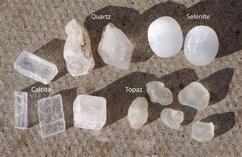 Various translucent stones: quartz, selenite, calcite, topaz. © Andrew... | Download Scientific ...