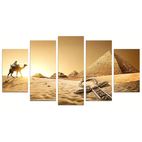 HD Prints 5 Pannel Wall Decor Egyptian Pyramids Painting Beautiful ...