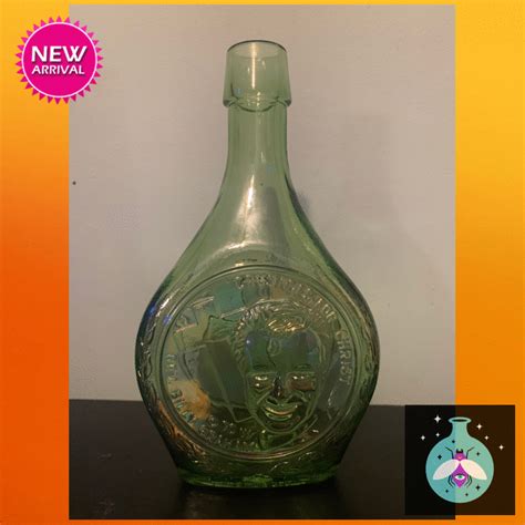 Vintage 8.25” Green carnival glass Wheaton Bottle Rev. Billy Graham ...