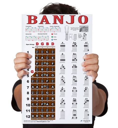 Banjo Chord Chart Poster Fretboard Rolls String Chords Beginner Notes Theory – ASA College ...