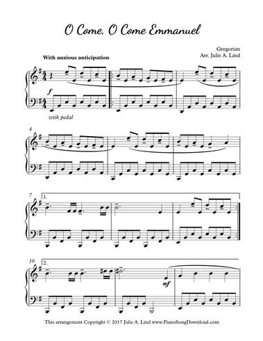 O Come, O Come, Emmanuel: free piano Christmas sheet music for late ...