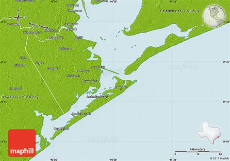 Physical Map of Galveston County