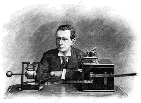 Guglielmo Marconi with his radio, 1890s - Stock Image - C011/5336 - Science Photo Library