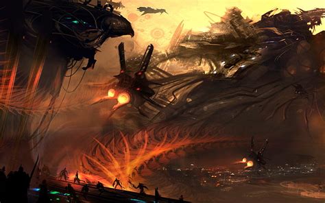 Artwork fantasy art spaceship futuristic concept art aliens war digital art 1080P, 2K, 4K, 5K HD ...