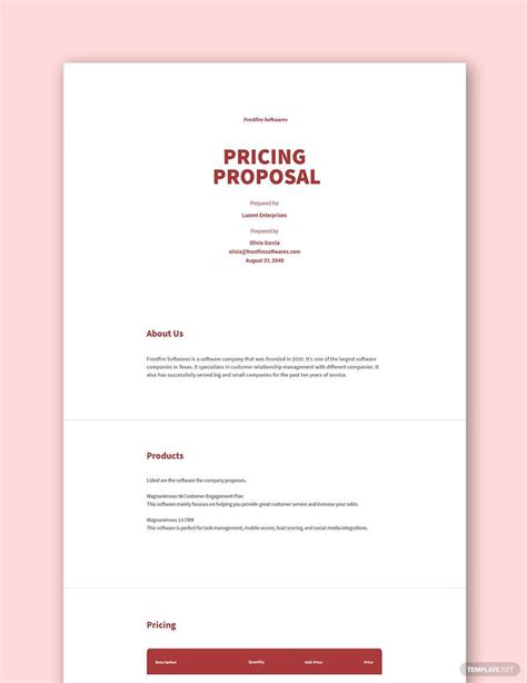 Pricing Proposal Templates - Format, Free, Download | Template.net