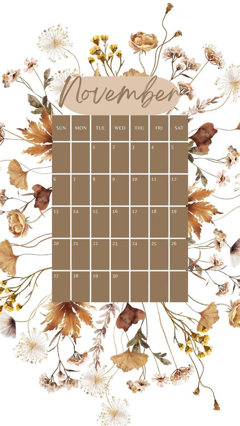 November Calendar Phone Wallpaper - Etsy