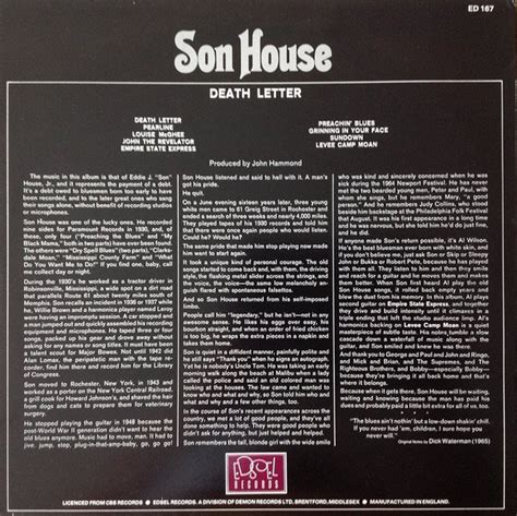 Son House - Death Letter (LP, Album, RE) - Petesmusic UK Online Record Shop