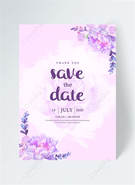 Hand drawn purple flower border wedding invitation template image ...