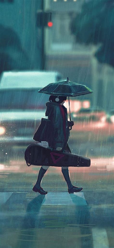 Rainy day anime girl iPhone Wallpapers Free Download