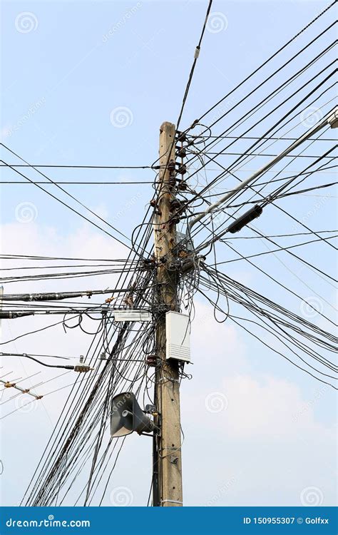 Many Electrical Wires on Poles Stock Image - Image of industry, complex: 150955307