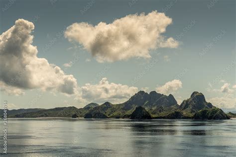 Rinca Island, Indonesia - February 24, 2019: Beaches and hill peaks on ...