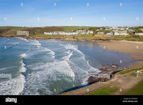 Aerial view of Polzeath beach, North Cornwall Stock Photo - Alamy