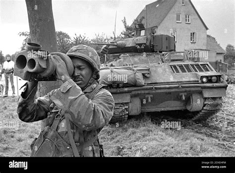 NATO exercises in Germany, September 1984, US Army soldiers with a IFV Bradley armoured fighting ...