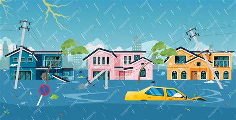 Premium Vector | The storm wreaked havoc and flooded the city