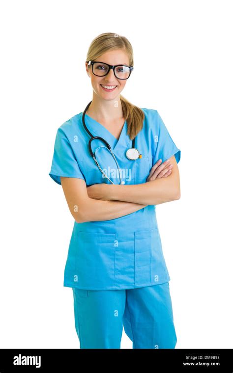 Blond caucasian woman in medical doctor suit Stock Photo - Alamy