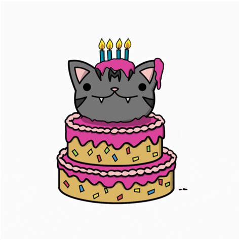 Tutimon Happy Birthday Cat Cake GIF | GIFDB.com