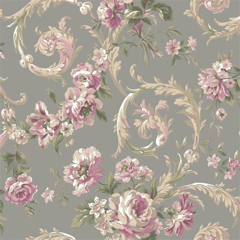 York Wallcoverings Shimmering Topaz Rococco Floral Wallpaper-EM3885 ...