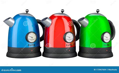 Colored Electric Kettles with Temperature Control, Retro Design. 3D Rendering Stock Illustration ...