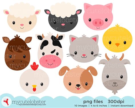 Farm Animal Faces Clipart Set animal faces farmyard farm | Etsy