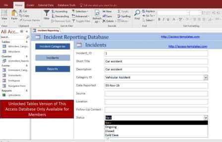 Access Database Incident Report Form Templates | Access database, Report template, Incident report