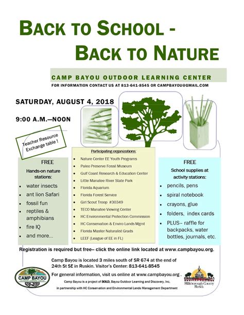 Camp Bayou Nature Notes: 11the Annual Back to School- Back to Nature event