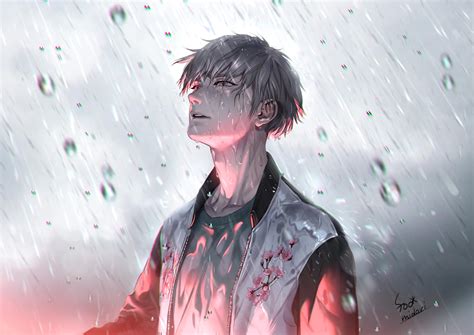 Rainy Anime Boy - HD Wallpaper