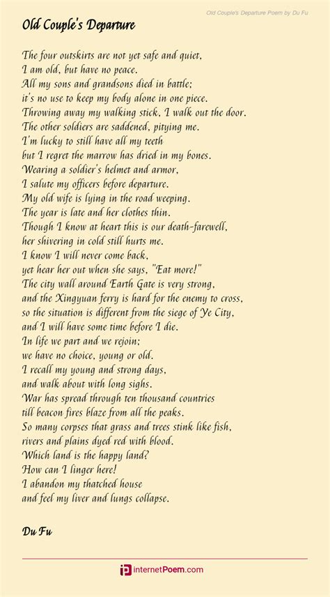 Old Couple's Departure Poem by Du Fu