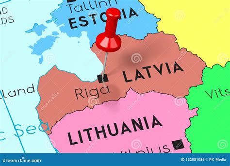 Latvia, Riga - Capital City, Pinned on Political Map Stock Illustration ...