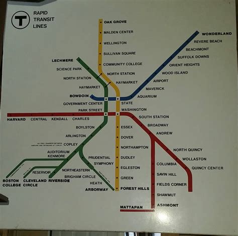 MBTA map from the 1970s, with old stations and names : r/boston