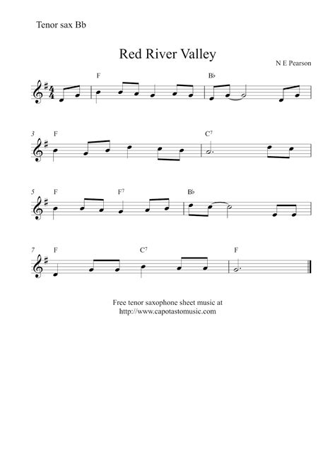 Free easy tenor saxophone sheet music - Red River Valley