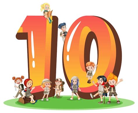 Free Vector | Ten kids with number ten cartoon