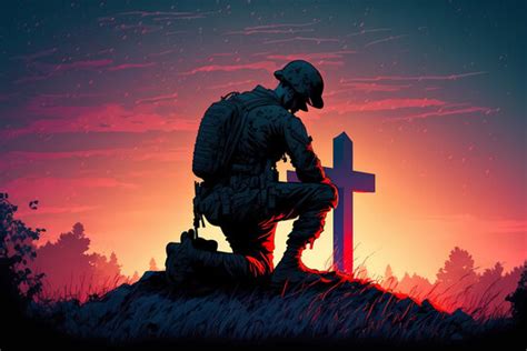 Soldier Kneeling At Cross Drawings