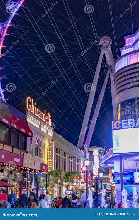 High Roller Ferris Wheel and the Las Vegas Strip during Night, Las Vegas Nevada USA, March 30 ...