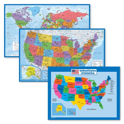 Buy 3 Pack - World & USA Set [Blue Ocean] + USA Chart for Kids ...