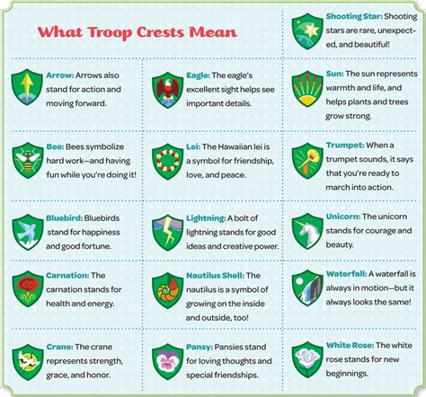 Troop Crest Chart from the Girls Guide to Girl Scouting | Thinking day