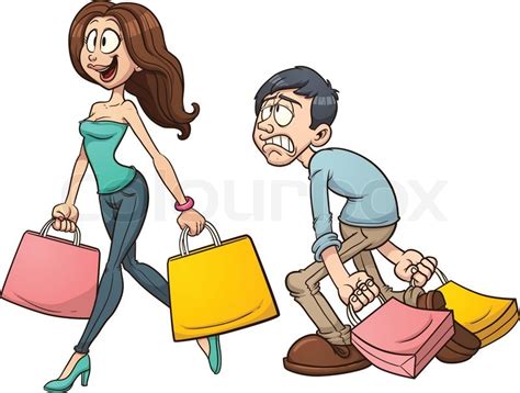 Cartoon couple shopping. Vector clip art illustration with simple ...