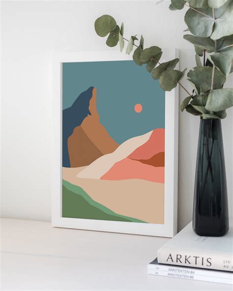 Boho Mountain Printable Wall Art Color Block Mountains Art | Etsy