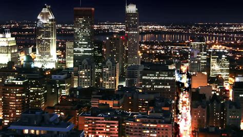 Montreal Central Night Time-lapse Cityscape From Mont Royal Stock ...