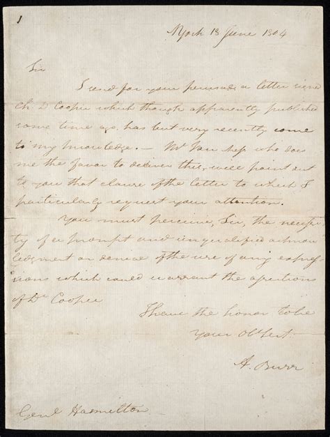 Hamilton's Final Act: Enemies & Allies | 1. Letter by Aaron Burr to Alexander Hamilton, in the ...