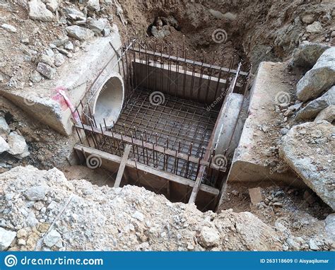 Utility Manhole Under Construction at a Construction Site. Editorial ...